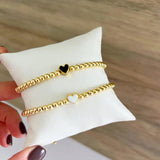 Heart Charm Bracelet Stretch Plated Beaded Women Jewelry Gift