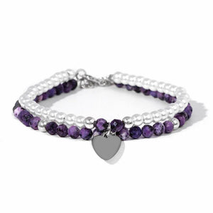 Heart Charm Natural Stone Agates Bracelet Reiki Pearl Beads Multilayer