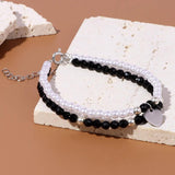 Heart Charm Natural Stone Agates Bracelet Reiki Pearl Beads Multilayer