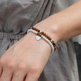 Heart Charm Natural Stone Agates Bracelet Reiki Pearl Beads Multilayer