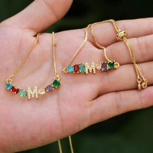 Rainbow CZ Initial A to Letter Mix Bar Bracelet