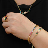 Rainbow CZ Initial A to Letter Mix Bar Bracelet