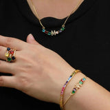 Rainbow CZ Initial A to Letter Mix Bar Bracelet