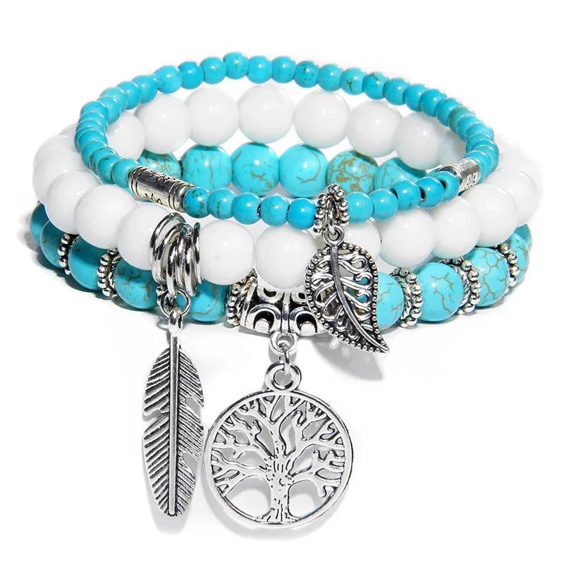 Natural Stone Beads Bracelet Tree of Life Pendant Charm Bracelet