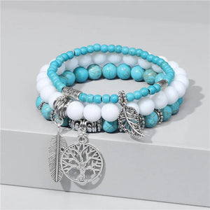 Natural Stone Beads Bracelet Tree of Life Pendant Charm Bracelet