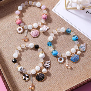 Glass Crystal Beaded Bracelet with Shell Fish Pendant