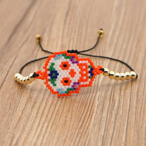 Bohemia Skull Beaded Bracelet Hand Knitting Adjustable Rice Bead Earrings