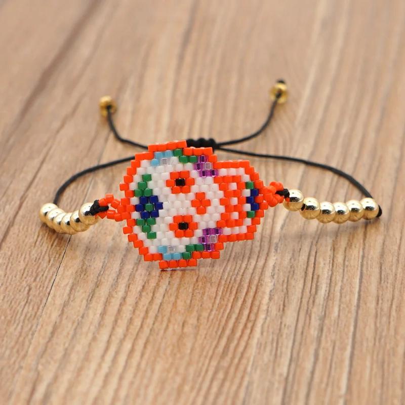 Bohemia Skull Beaded Bracelet Hand Knitting Adjustable Rice Bead Earrings