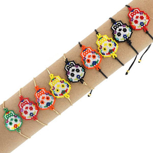 Bohemia Skull Beaded Bracelet Hand Knitting Adjustable Rice Bead Earrings