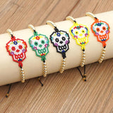 Bohemia Skull Beaded Bracelet Hand Knitting Adjustable Rice Bead Earrings