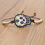 Bohemia Skull Beaded Bracelet Hand Knitting Adjustable Rice Bead Earrings
