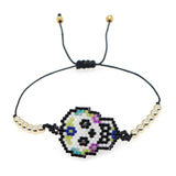 Bohemia Skull Beaded Bracelet Hand Knitting Adjustable Rice Bead Earrings