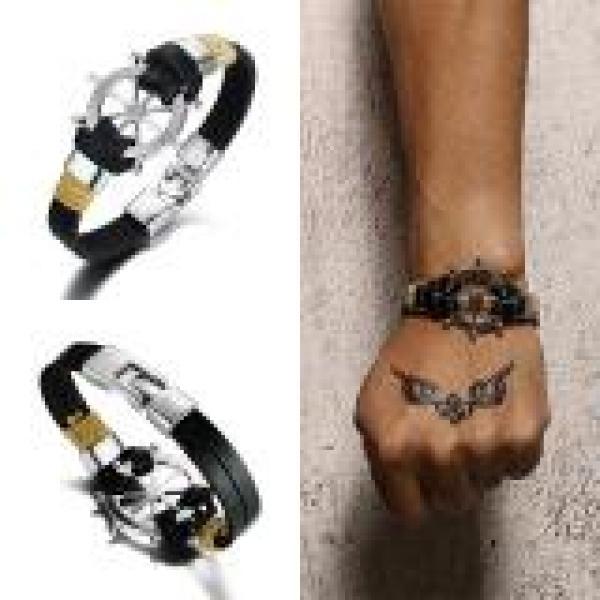 Rudder Men Bracelet Bangle Double Layer Leather Classic Daily Sport Sail