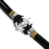 Rudder Men Bracelet Bangle Double Layer Leather Classic Daily Sport Sail