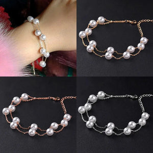 Pearl Bracelets 2 Layers Chain Rose Silver Wedding Accessories Beach Jewelry