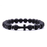 Frosted Stone Cross Zircon Bracelet 8MM Beads Classic Jewelry