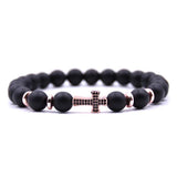 Frosted Stone Cross Zircon Bracelet 8MM Beads Classic Jewelry