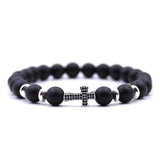 Frosted Stone Cross Zircon Bracelet 8MM Beads Classic Jewelry