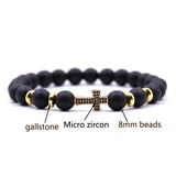 Frosted Stone Cross Zircon Bracelet 8MM Beads Classic Jewelry