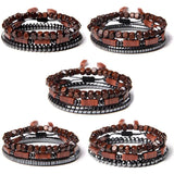 Irregular Shape Hematite 3 Chains Bracelet Set Red Stone Beads