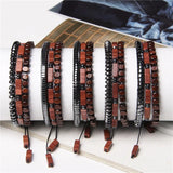 Irregular Shape Hematite 3 Chains Bracelet Set Red Stone Beads