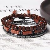 Irregular Shape Hematite 3 Chains Bracelet Set Red Stone Beads