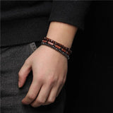 Irregular Shape Hematite 3 Chains Bracelet Set Red Stone Beads