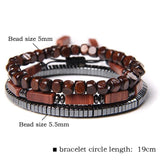 Irregular Shape Hematite 3 Chains Bracelet Set Red Stone Beads