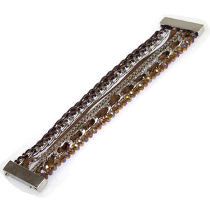 Miasol Crystal Wood Beads Magnetic Wrap Bracelet for Women