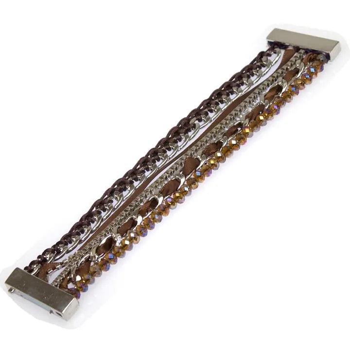 Miasol Crystal Wood Beads Magnetic Wrap Bracelet for Women