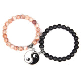 Natural Howlite Stone Beaded Tai Chi Gossip Array Couple Bracelets Set