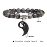 Natural Howlite Stone Beaded Tai Chi Gossip Array Couple Bracelets Set