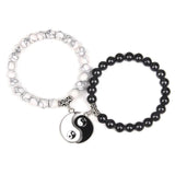Natural Howlite Stone Beaded Tai Chi Gossip Array Couple Bracelets Set