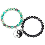 Natural Howlite Stone Beaded Tai Chi Gossip Array Couple Bracelets Set