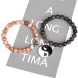 Natural Howlite Stone Beaded Tai Chi Gossip Array Couple Bracelets Set
