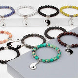 Natural Howlite Stone Beaded Tai Chi Gossip Array Couple Bracelets Set