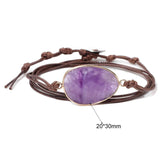 Amethyst Stone Beads Bracelet Leather Waterproof Wax Thread Wrap
