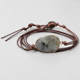 Amethyst Stone Beads Bracelet Leather Waterproof Wax Thread Wrap