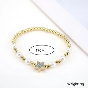 Pearl Shell CZ Bangle with Zircon Star Beaded Bracelet