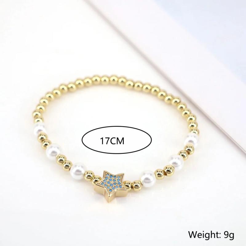 Pearl Shell CZ Bangle with Zircon Star Beaded Bracelet