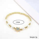 Pearl Shell CZ Bangle with Zircon Star Beaded Bracelet