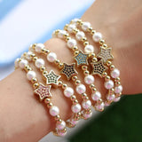 Pearl Shell CZ Bangle with Zircon Star Beaded Bracelet