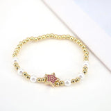 Pearl Shell CZ Bangle with Zircon Star Beaded Bracelet