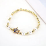 Pearl Shell CZ Bangle with Zircon Star Beaded Bracelet