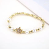 Pearl Shell CZ Bangle with Zircon Star Beaded Bracelet