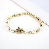 Pearl Shell CZ Bangle with Zircon Star Beaded Bracelet
