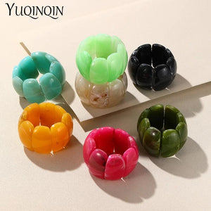 Vintage Geometric Chain Link Bracelets Colorful Wide Bangles Retro Jewelry