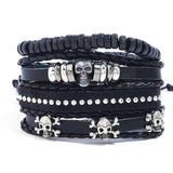 Men's Leather Woven Bracelet with Wooden Bead Set