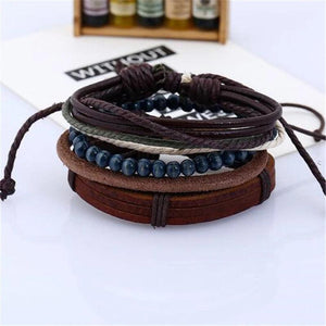 4pcs Leather Bracelets Natural Stone Beads Charm