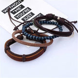 4pcs Leather Bracelets Natural Stone Beads Charm
